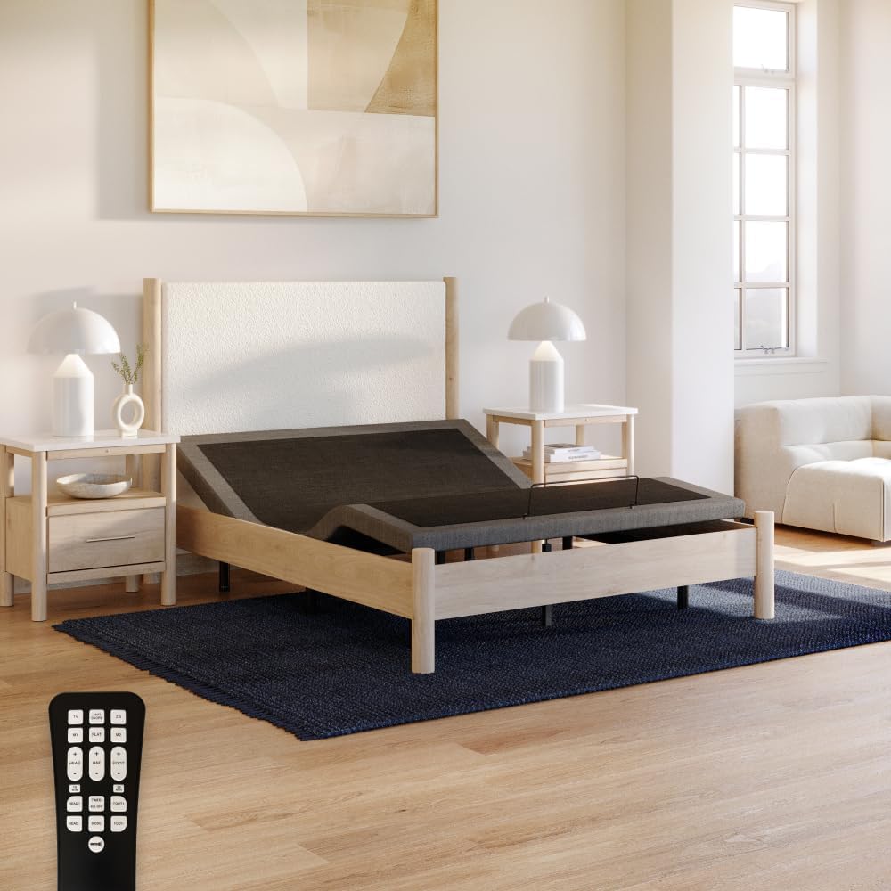 Adjustable Comfort Upholstered Premium Adjustable Base with Upgraded Motors, Massage, Wireless Remote, USB Port-Ergonomic Head and Foot Inclines, Twin XL
