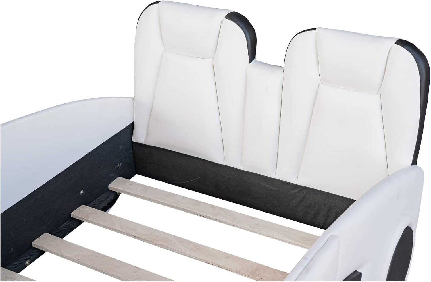 Twin Size Race Car-Shaped Platform Bed with Decorative Wheels and Seat Backrest,Wooden Platform Bed Frame and Wood Slat Support for Kids Teens Boys Girls Bedroom Furniture,White