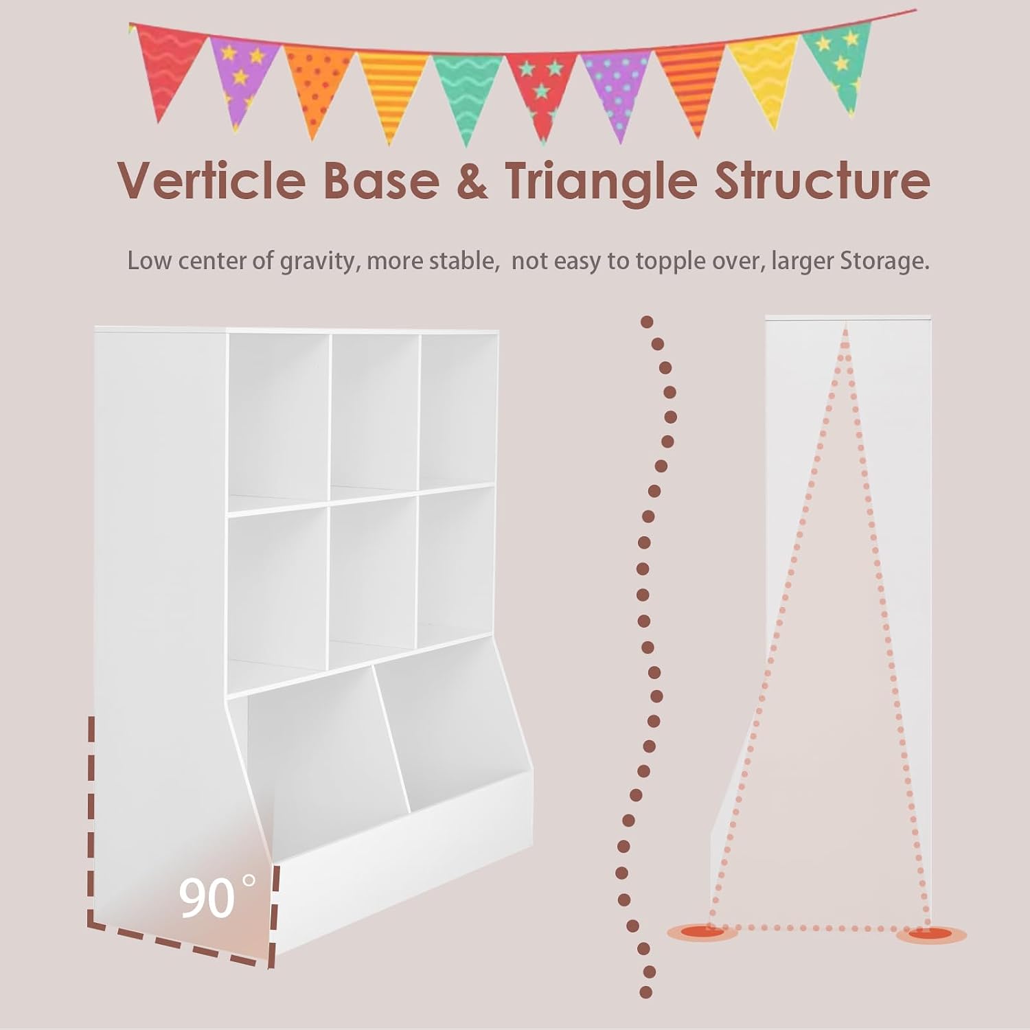 DINZI LVJ Toy Storage Organizer, Kids Bookshelf, Wood Toy Storage Cabinet, 3-Tier 8 Cubby Children Bookcase, 39.4' L Toddler Book Shelf for Playroom, Living Room, Nursery, Hallway, Classroom, White