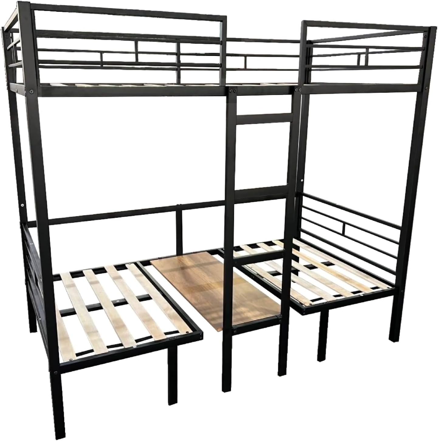 Black Bed Frame, Bed Frame for Adults Full Over Full with Table Set Transformable Steel 77.95' L x 56.3' W x 68.9' H