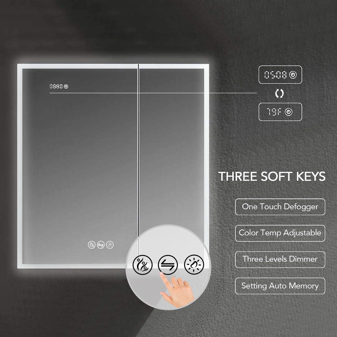 Blossom LED Lighted Mirror Medicine Cabinet, 30x32 Inch - Recessed or Surface Bathroom LED Medicine Cabinet with Mirror, Defogger, Adjustable Brightness - 3X Makeup Mirror, Outlets & USB Ports