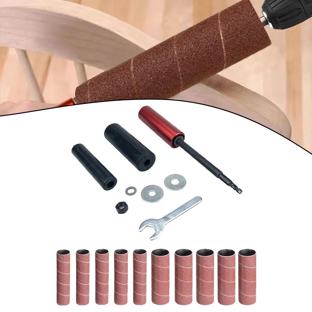 Rubber Sanding Drum Polishing Bit Kit - Sandpaper Wrench Adapter for Drill Spindle Sander - Woodworking Accessories