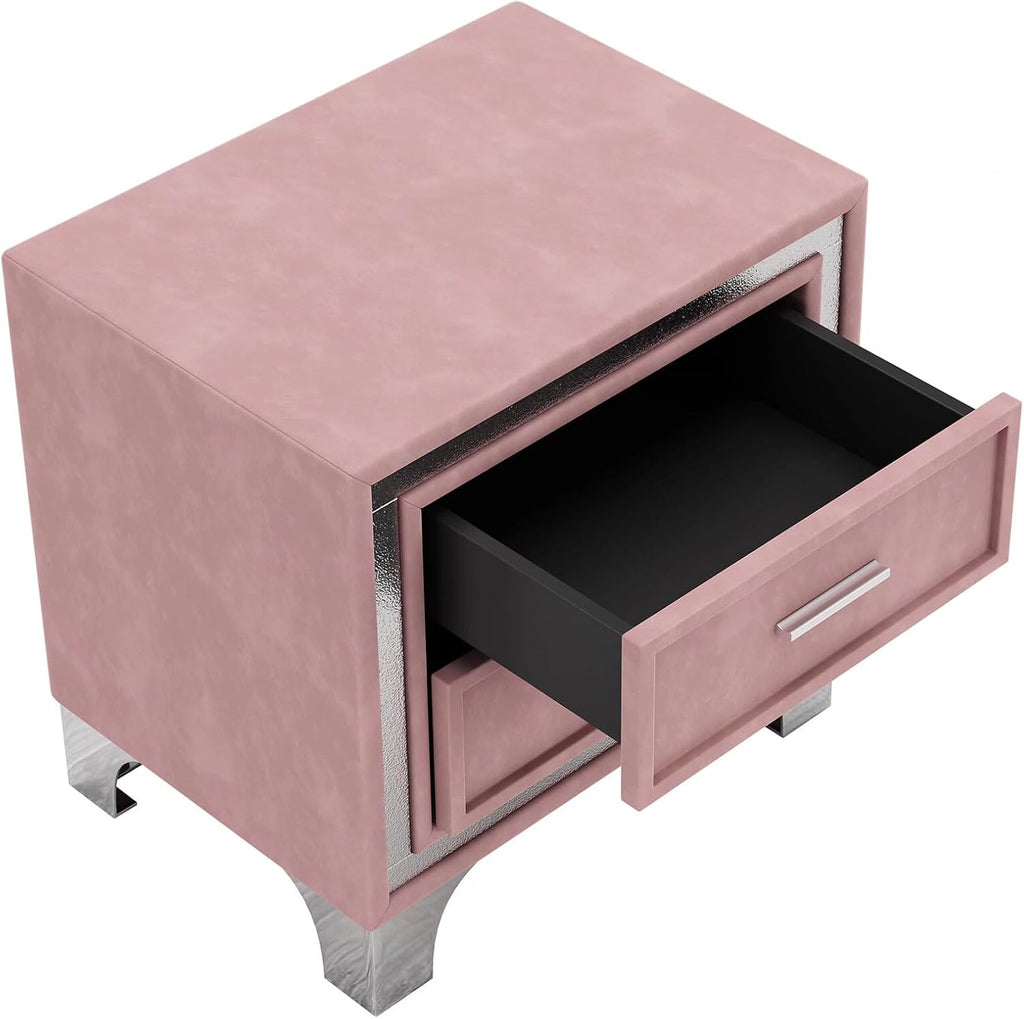 JIJIWANG 3-Pieces Bedroom Sets,Queen Size Upholstered Platform Bed with LED Lights and Two Nightstands for Bedroom,No Box Spring Needed/Easy Assembly (Pink,3-Pieces Queen)