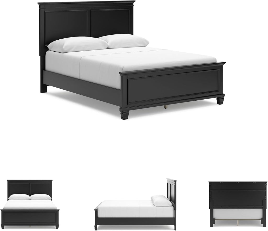 Signature Design by Ashley Lanolee Transitional Queen Panel Bed with Tapered Feet, Foundation or Box Spring Needed, Black
