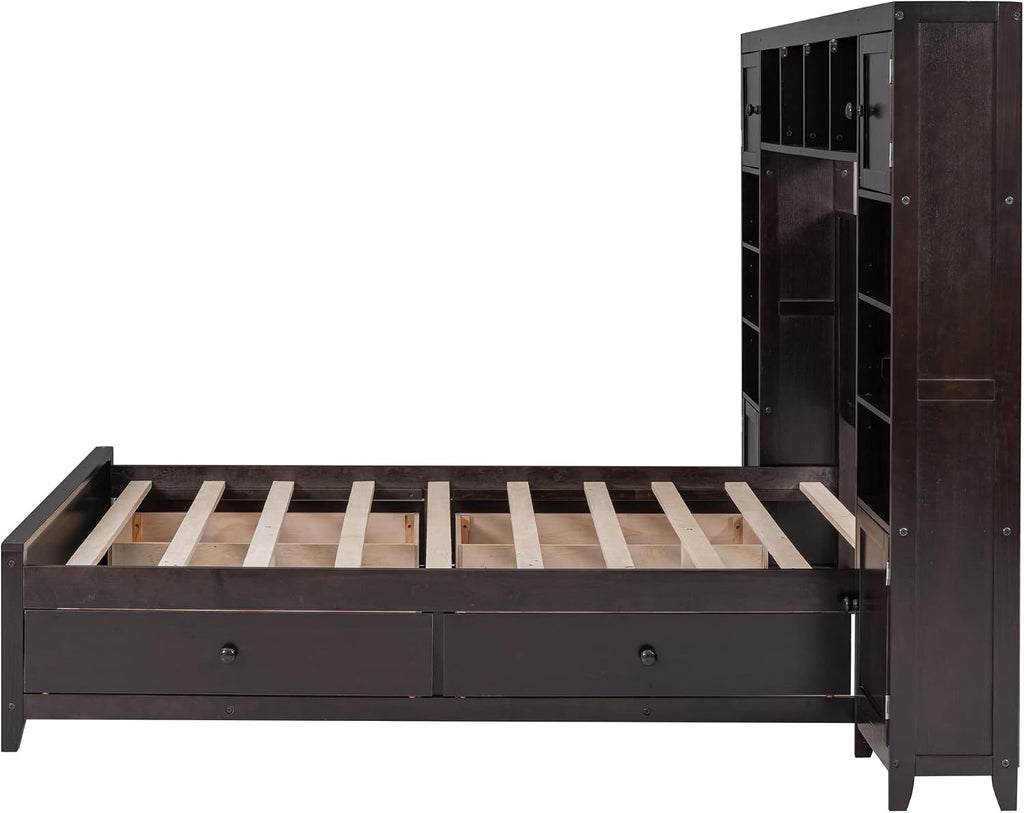 Harper & Bright Designs Full Platform Bed with All-in-One Cabinet and Shelf Modern Wooden Full Beds with 4 Storage Drawers, Full Size Bed Frame for Bed Room, No Box Spring Needed (Espresso)