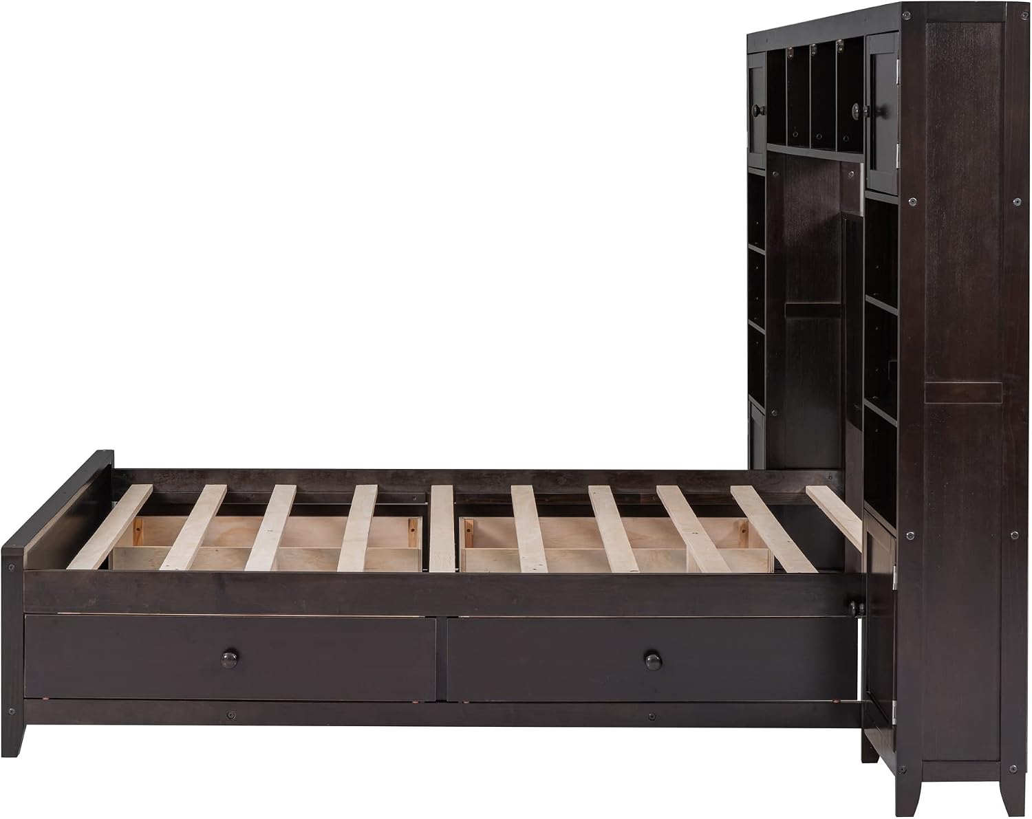 Harper & Bright Designs Full Platform Bed with All-in-One Cabinet and Shelf Modern Wooden Full Beds with 4 Storage Drawers, Full Size Bed Frame for Bed Room, No Box Spring Needed (Espresso)