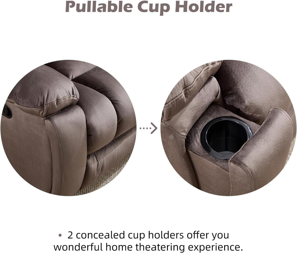 EBELLO Loveseat Recliner Sofa for Living Room, Extra Wide Modern Overstuffed 2 Seat Reclining Manual Sofa Chair, Daul Recliner with Hidden Armrest Cup Holders, Breathable Fabric, Brown