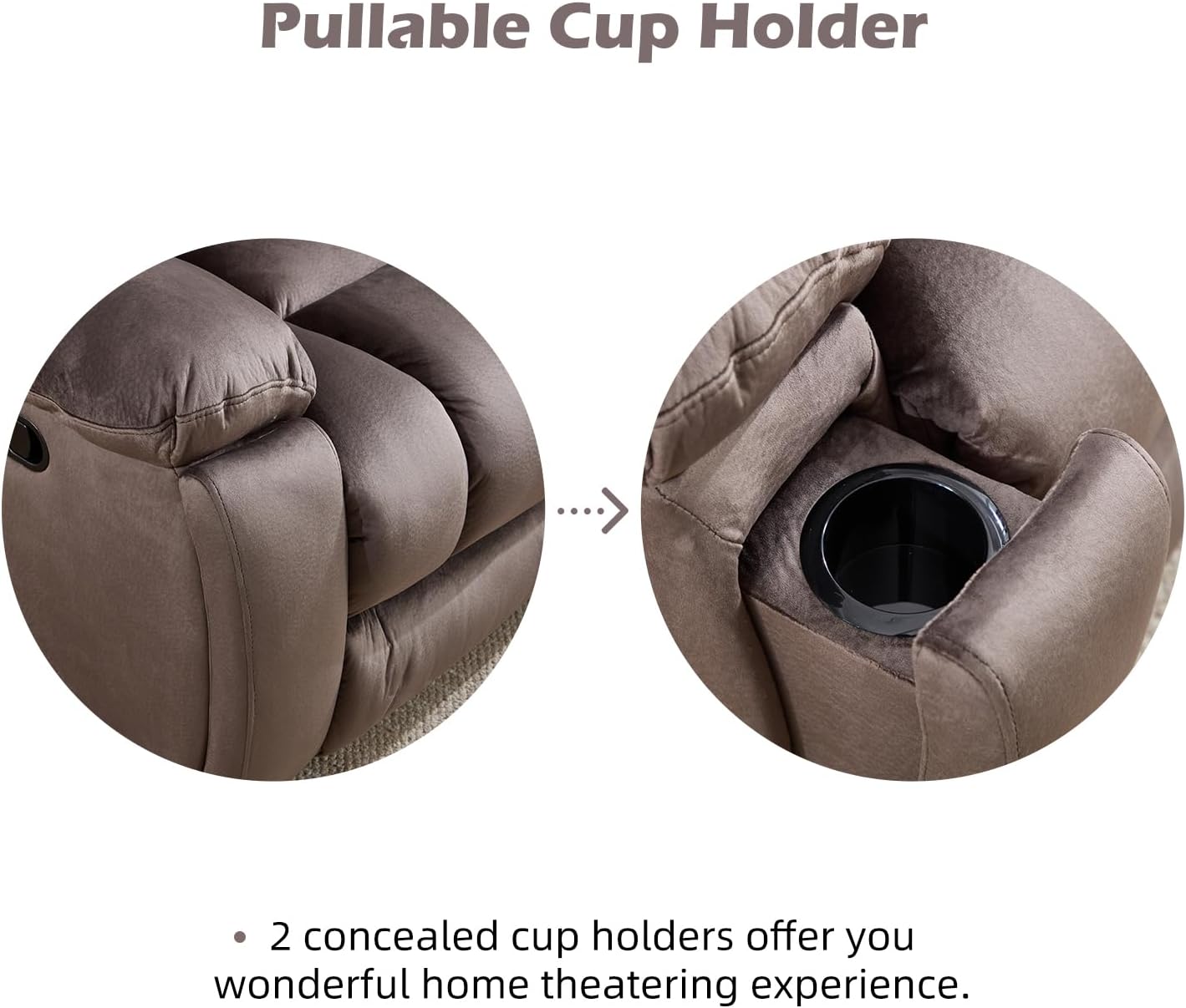 EBELLO Loveseat Recliner Sofa for Living Room, Extra Wide Modern Overstuffed 2 Seat Reclining Manual Sofa Chair, Daul Recliner with Hidden Armrest Cup Holders, Breathable Fabric, Brown