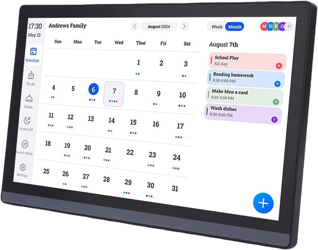 17.3in Digital Calendar Smart Family Planner, 1080P Full HD Interactive Touchscreen, Wall Desk Mount Electronic Frame with Chore Chart Function, Ideal for Home Organization & (US Plug 100-240V)