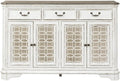 Liberty Furniture Magnolia Manor Hall Buffet Dining Room Storage with Mirrored Doors - Antique White & Weathered Bark