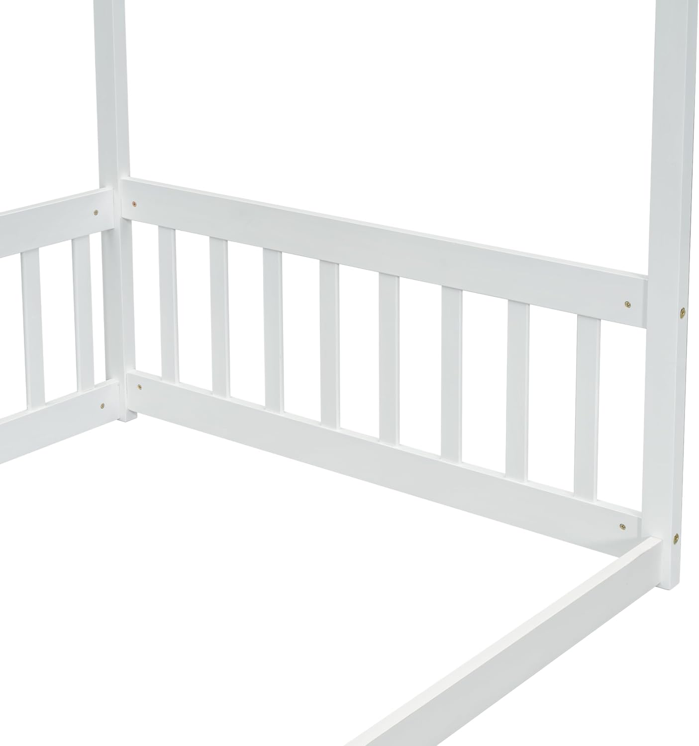 Twin Size Canopy Bed Frame with Guardrails for Kids,Floor Bed Twin with Four Poster Design,Kids Montessori Floor Bed,Wood Canopy Bed Frame for Girls,Boys(Twin,White)