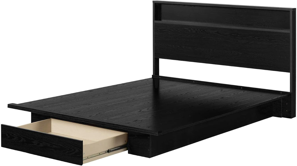 South Shore Primo Platform Bed and Headboard Set, Full/Queen, Black Oak