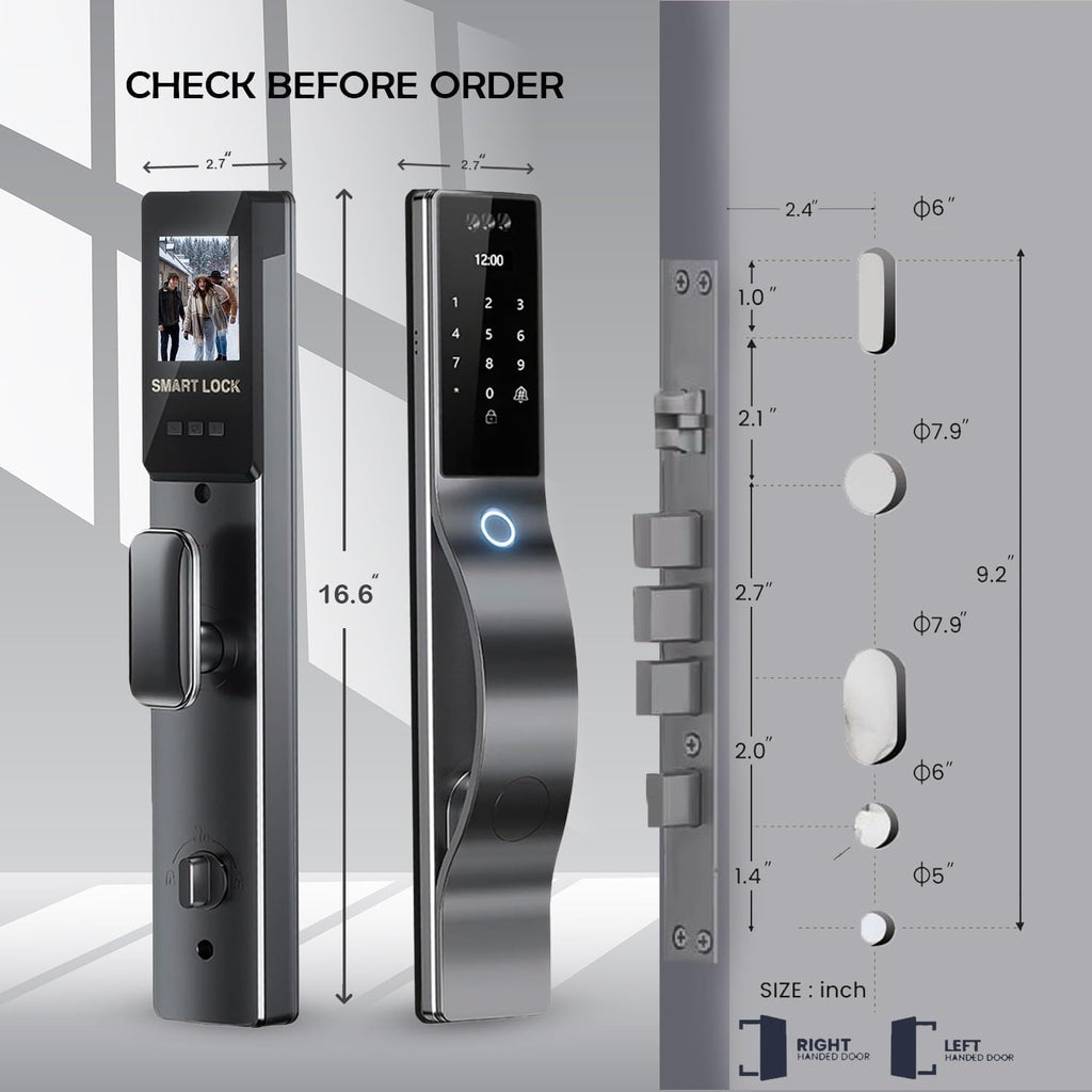 Smart Door Lock with Camera: 3D Face Recognition, Keyless Door Lock with Biometric Fingerprint, Passcode, IC Card, Mechanical Key, Doorbell, Video Intercom, WiShome App, Auto-Lock, Front Door Lock