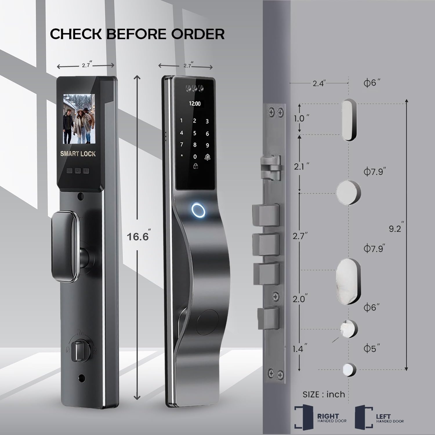 Smart Door Lock with Camera: 3D Face Recognition, Keyless Door Lock with Biometric Fingerprint, Passcode, IC Card, Mechanical Key, Doorbell, Video Intercom, WiShome App, Auto-Lock, Front Door Lock