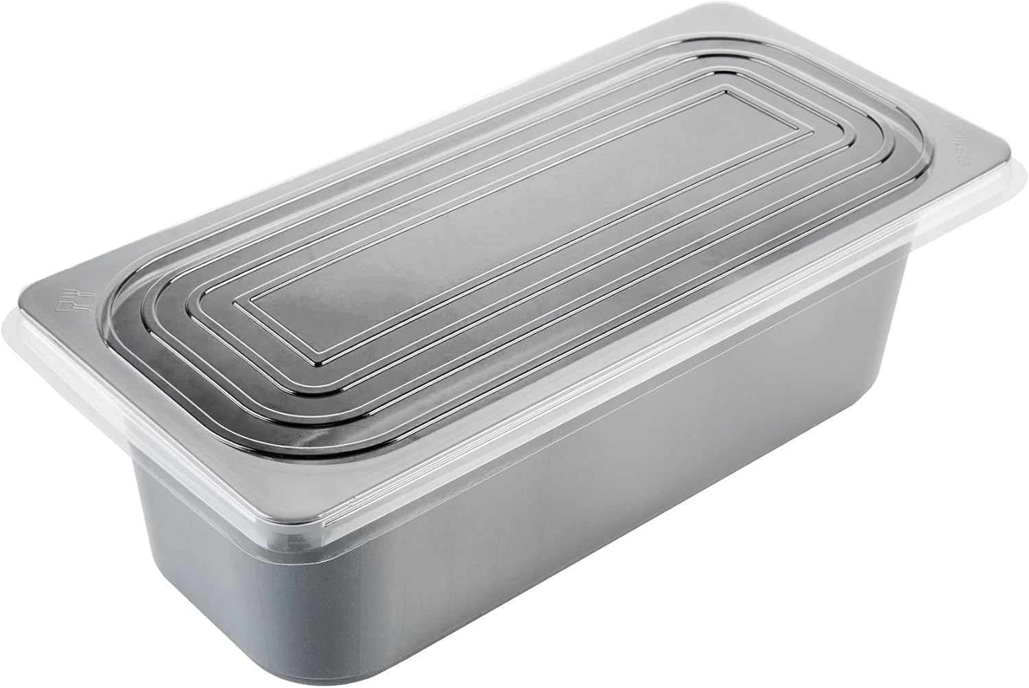 Restaurantware 5 Quart Ice Cream Tub, 100 Count, 5.28 Liter Capacity, Plastic Dessert Container, Rectangular Food Storage Box, Stackable Clear Lid, Gray