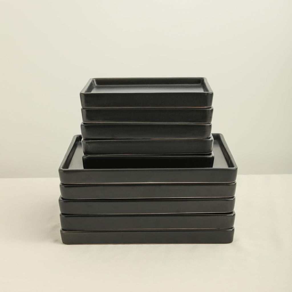 Stone Lain Grace Square Stoneware Dinnerware Set, 24 Piece Service For 8, Plates and Bowls Dish Set, Black