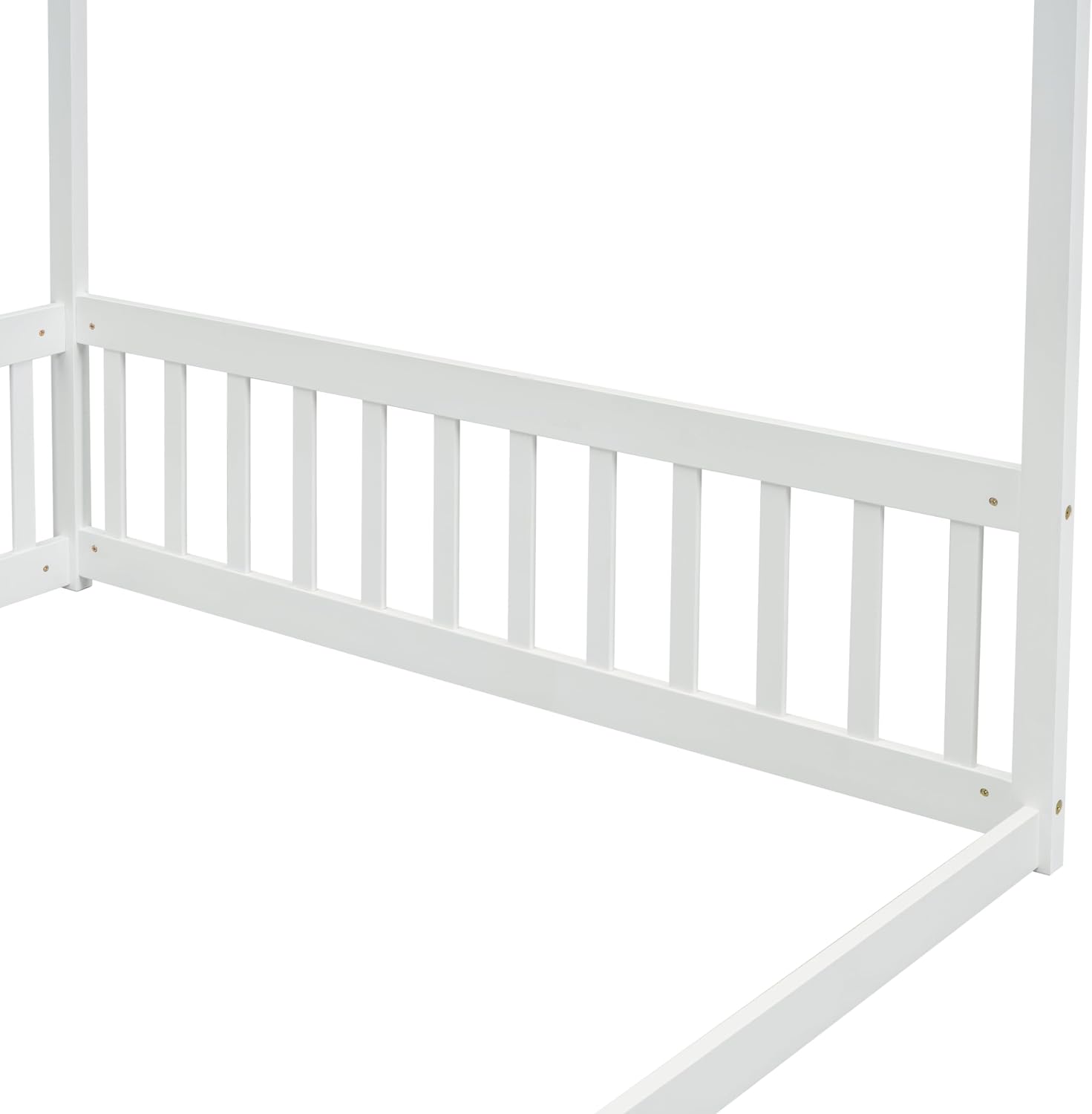 Full Size Canopy Bed Frame with Guardrails for Kids,Floor Bed Full with Four Poster Design,Kids Montessori Floor Bed,Wood Canopy Bed Frame for Girls,Boys(Full,White)