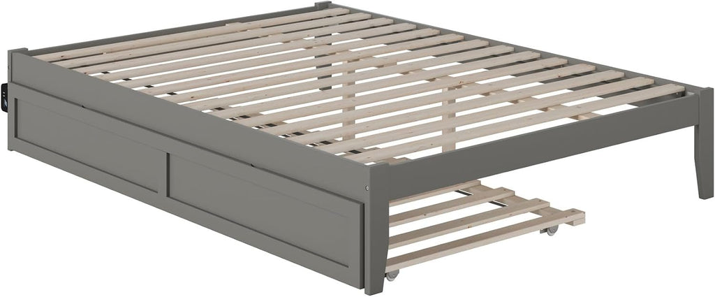AFI Colorado Queen Size Platform Bed with Twin XL Trundle and Charging Station in Grey