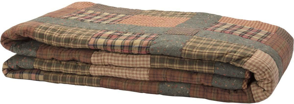 VHC Brands Crosswoods Patchwork Cotton Primitive Bedding Pre-Washed Luxury King Quilt, Dark Olive Green