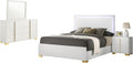 Benjara Dex 4 Piece Full Bedroom Set- White/Gold Accents- LED Headboard