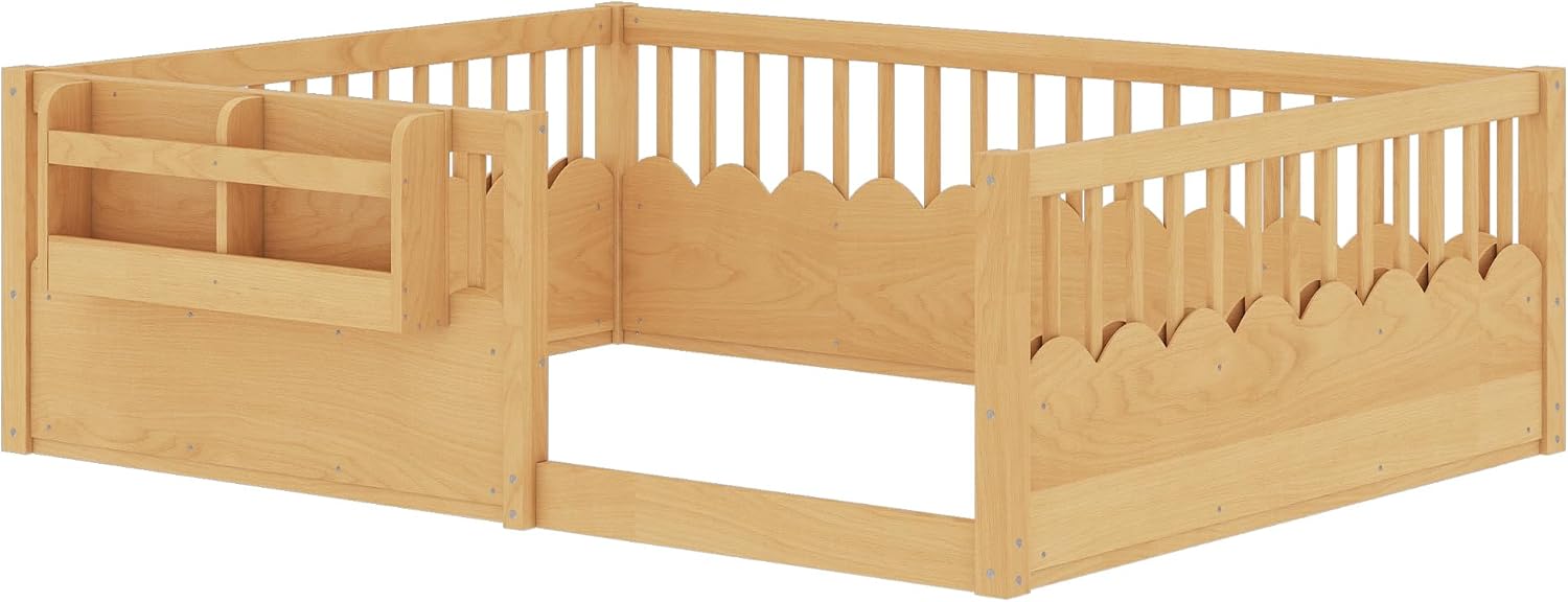 Bellemave Full Floor Bed with Bookshelf and Safety Guardrail