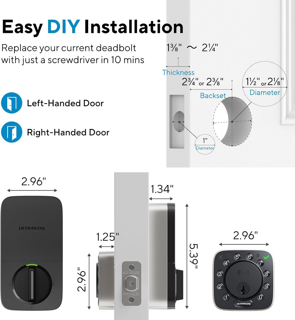 ULTRALOQ Bolt NFC Smart Lock, World's First Front Door Lock with Apple Home Key and Android NFC Tap to Unlock, Built-in WiFi Deadbolt, Remote Access, Auto Unlock, Works with Homekit, Alexa, Google