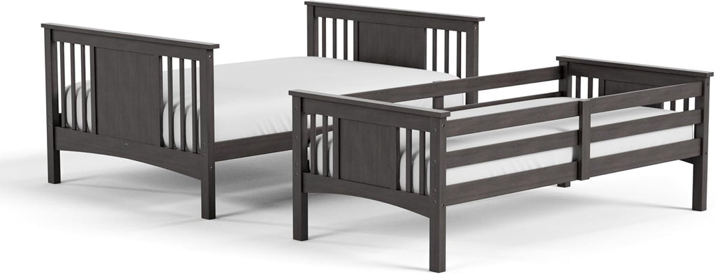 Furniture of America Althea Modern Solid Wood Full Over Full Bunk Bed with Angeled Ladder, No Box Spring Required, for Kids, Boys, Girls, Bedroom, Dorm, Stain Grey