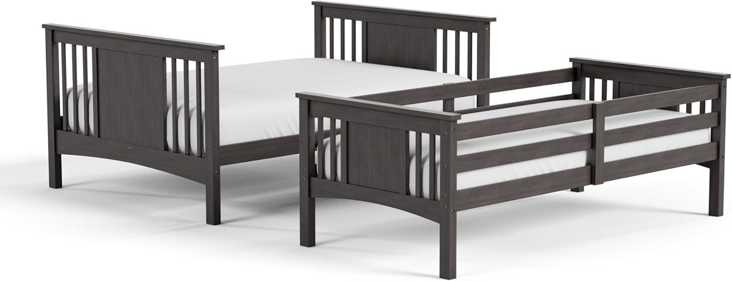 Furniture of America Althea Modern Solid Wood Full Over Full Bunk Bed with Angeled Ladder, No Box Spring Required, for Kids, Boys, Girls, Bedroom, Dorm, Stain Grey