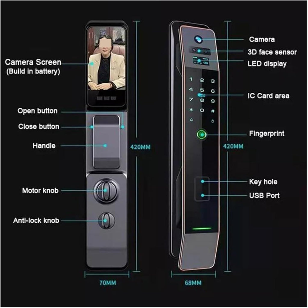 Luxury Smart Lock with Camera, Outdoor Safety Electronic Lock, 3D Facial Recognition Smart Door Lock
