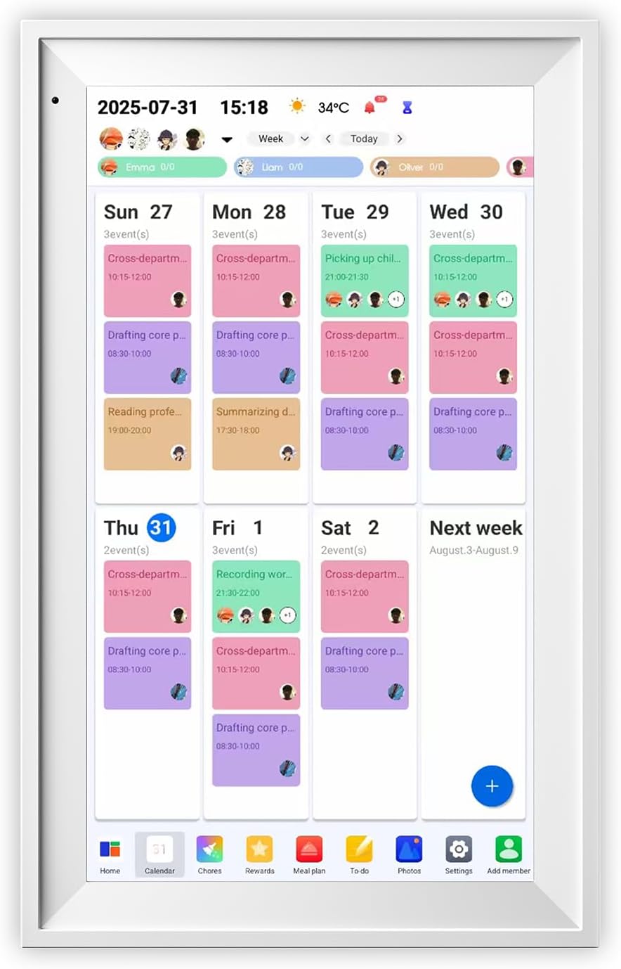 15.6 Inch Digital Calendar, Smart Family Organizer with 1920x1080 IPS Touchscreen, 64GB WiFi Electronic Chore Chart & Meal Planner, Wall Mountable Desk Display for Home (White)