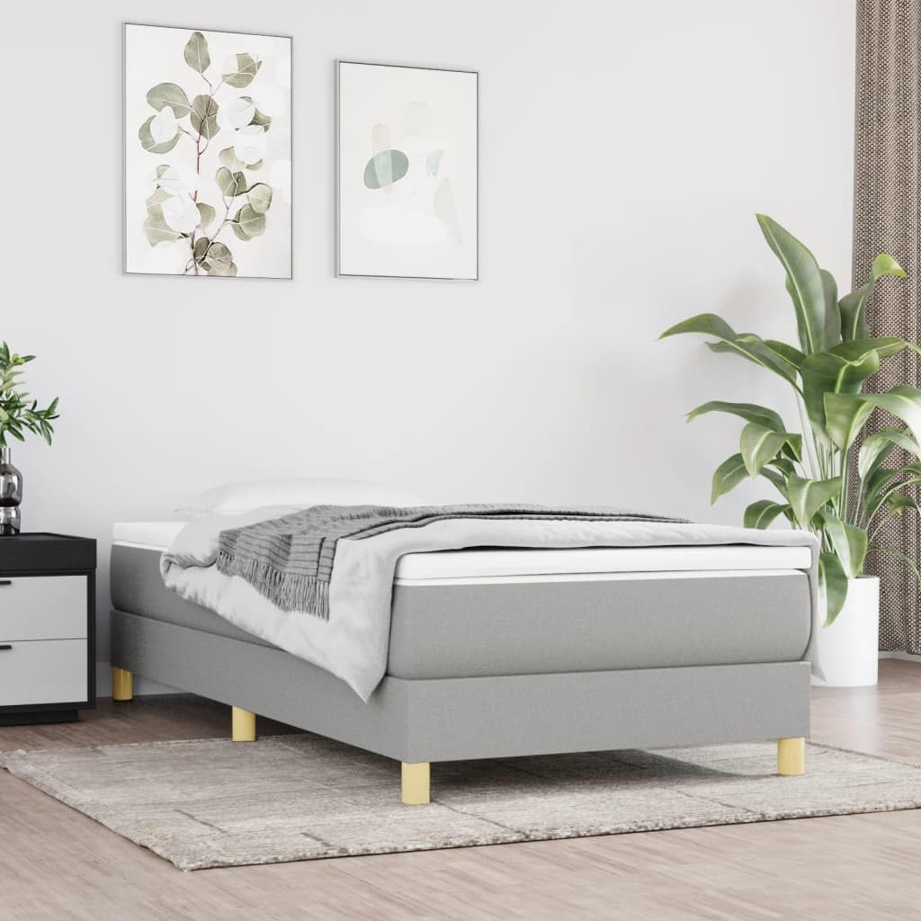 Light Gray Twin Bed Frame with Fabric Upholstery and Matte Finish, 4-Piece Set for Modern Bedroom, Easy Assembly, Space-Saving Design, Durable Plywood Construction,