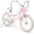 HONEY JOY Kids Bike, 12 14 16 18 Inch Girls Bike w/Training Wheels, Streamers, Basket, Handbrake & Coaster Brake, Fully Enclosed Chain, Mermaid Princess Children Bike for 3-8 Years Old