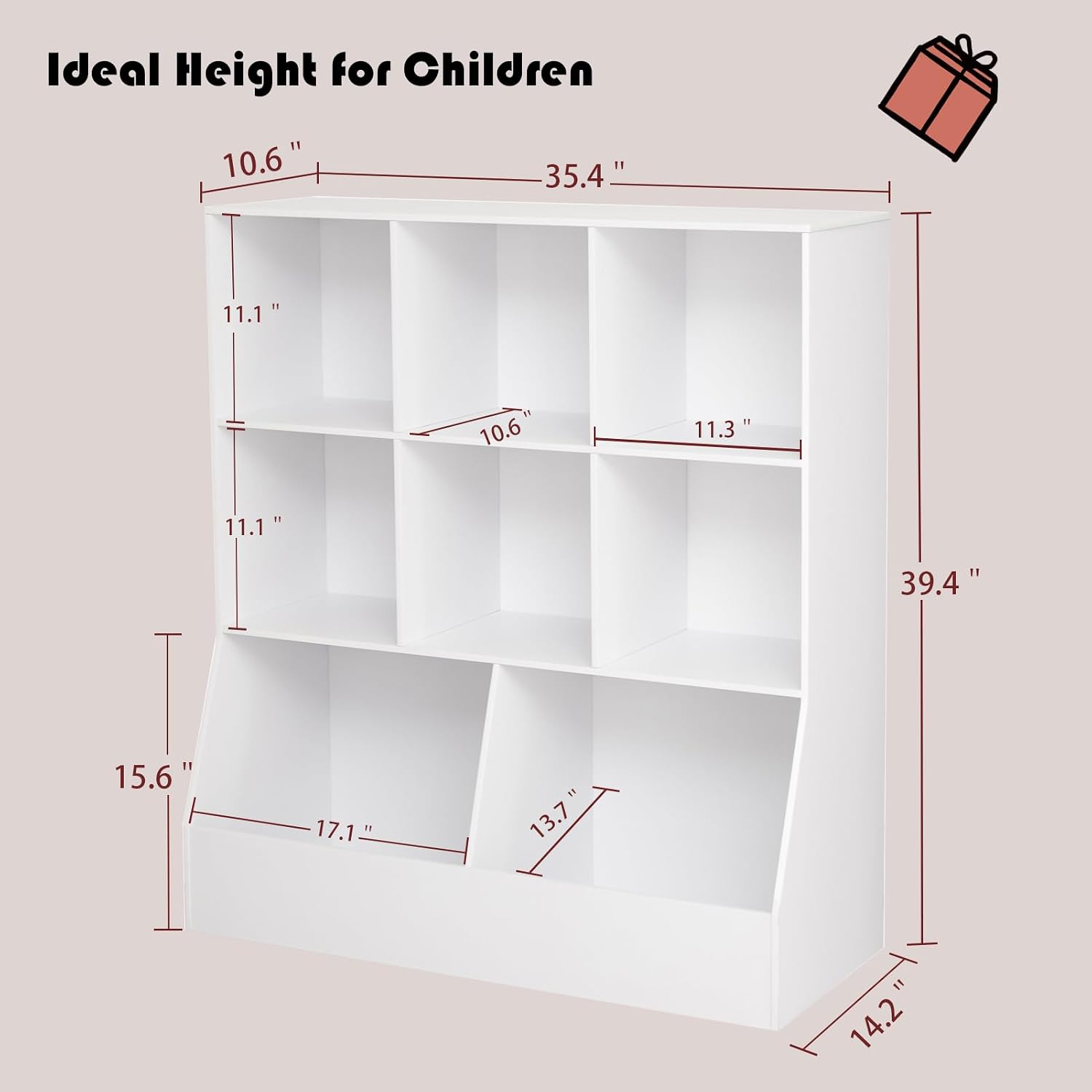 DINZI LVJ Toy Storage Organizer, Kids Bookshelf, Wood Toy Storage Cabinet, 3-Tier 8 Cubby Children Bookcase, 35.4' L Toddler Book Shelf for Playroom, Living Room, Nursery, Hallway, Classroom, White