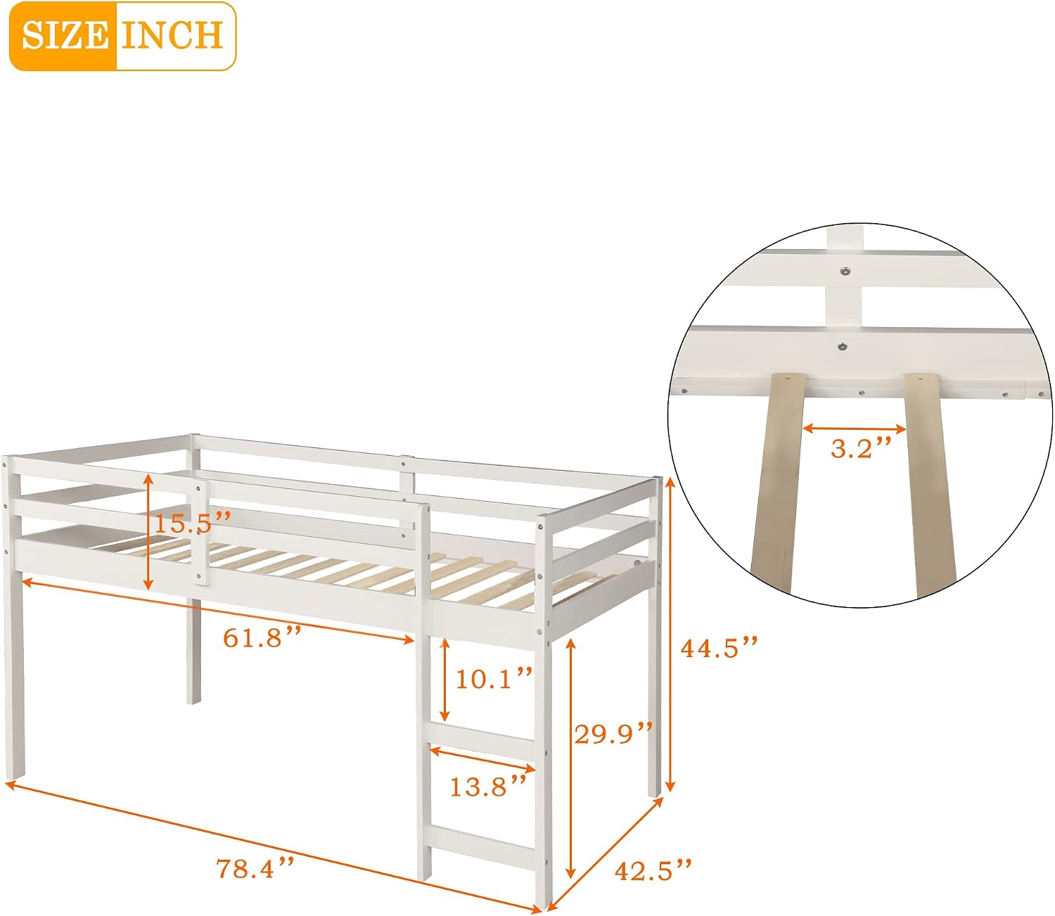 JIVOIT Twin Size Low Loft Bed with Rolling Portable Desk, Wooden Loft Bed with Cabinet/Bookshelf/Drawers/Open Shelves for Kids Teens Adults, No Box Spring Required (White-Twin-Rolling Portable Desk)