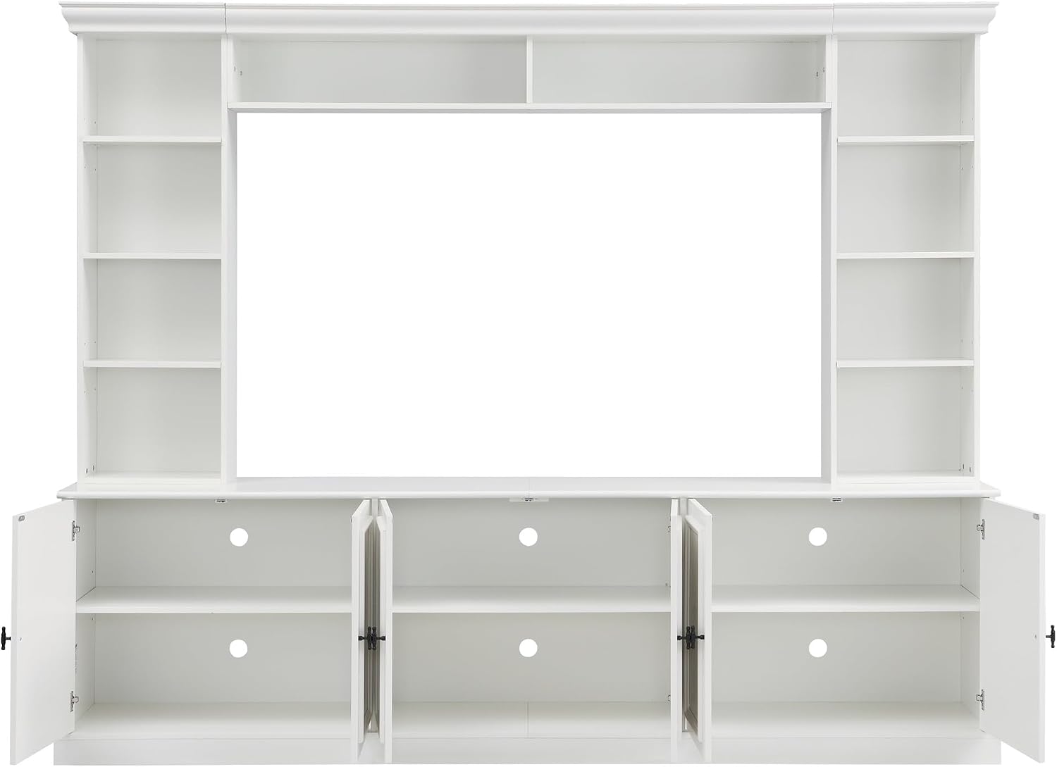 97.4' Entertainment Center Wall Unit with Bookshelves, 4-Piece Modern TV Stand for TVs up to 70' with 6 Doors & Adjustable Shelves for Living Room, White