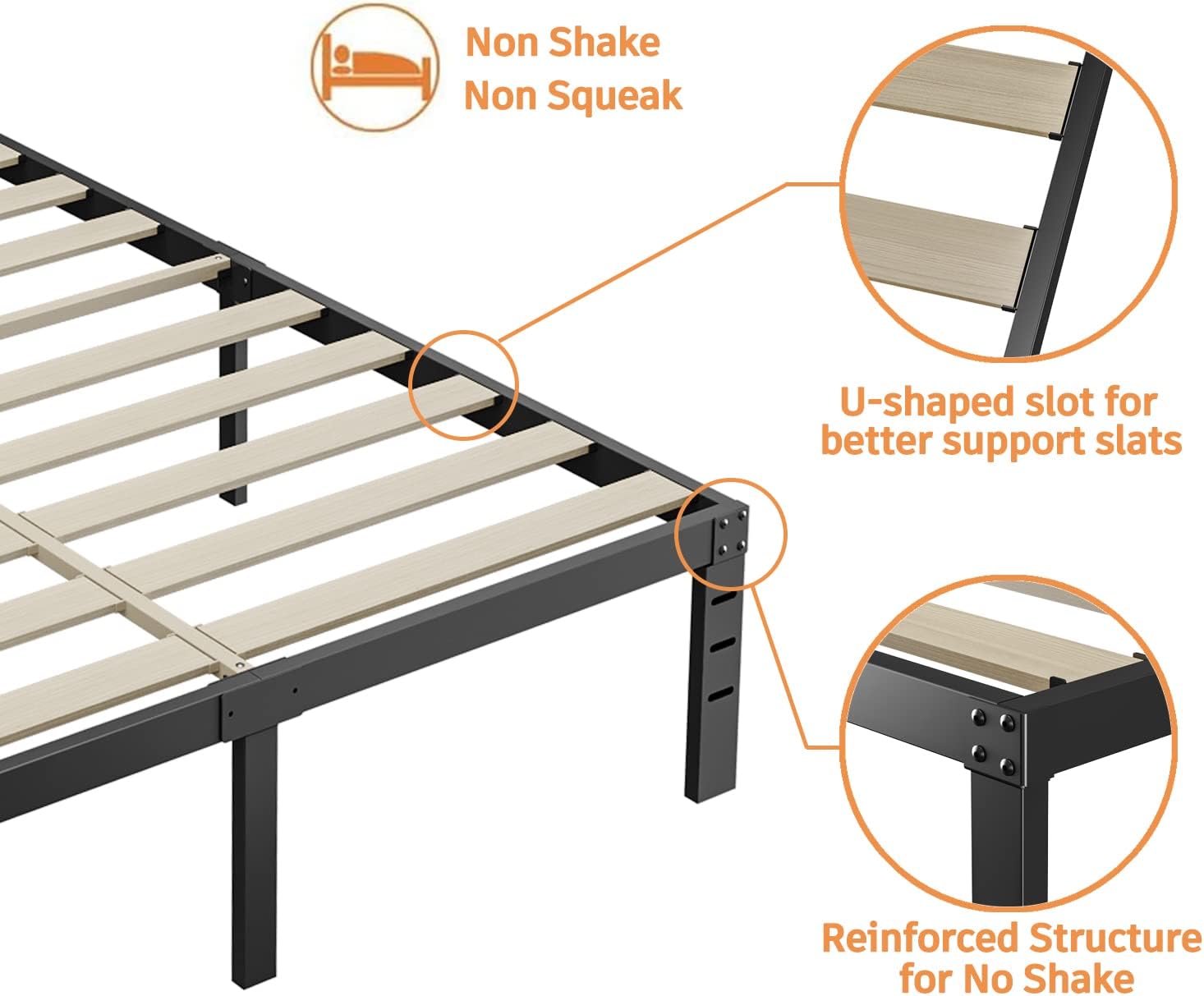 ZIYOO Full Size Bed Frame, 3 Inch Wide Wood Slats 16 Inch High, 3500 Pounds Heavy Duty Support, No Box Spring Needed, Mattress Foundation, Noise Free, Non-Slip, Simple Assembly