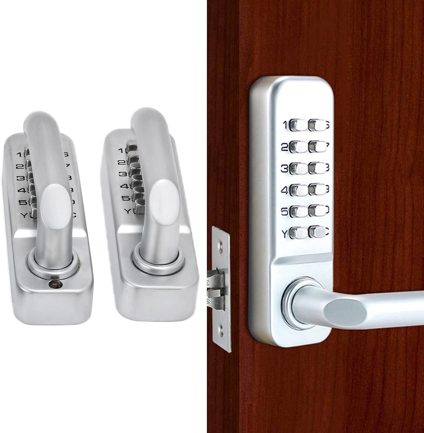 Double Sided Keyless Door Lock with Handle, Double Keypad Door Lock, Mechanical Keypad Door Lock Sunsn Waterproof Digital keyless Gate Locks for Outdoor Fences
