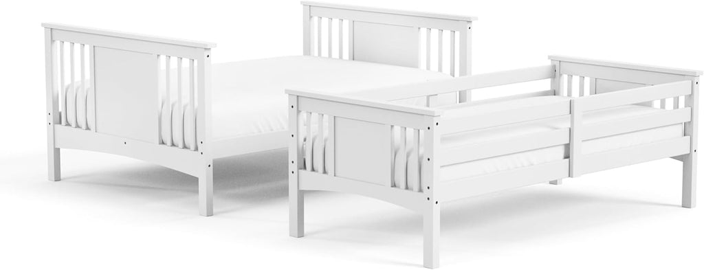 Furniture of America Althea Modern Solid Wood Full Over Full Bunk Bed with Angeled Ladder, No Box Spring Required, for Kids, Boys, Girls, Bedroom, Dorm, White