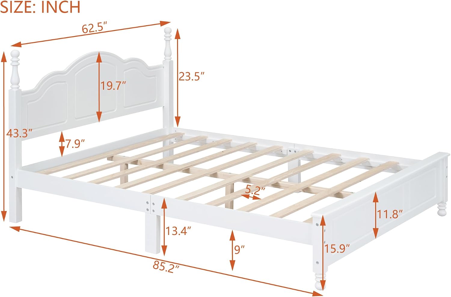 Harper & Bright Designs Queen Size Mid Century Modern Bed Frame, Wooden Platform Bed with Retro Wave Headboard and Underbed Storage for Living Room, Classic Vintage Design, White