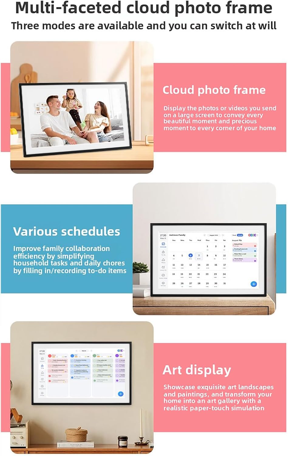 Sanpyl 15.6In Smart Digital Calendar, Wall Planner with 1920x1080 HD Touchscreen, 3 Mode Family Chore Chart & APP Control for Home Organization (US)