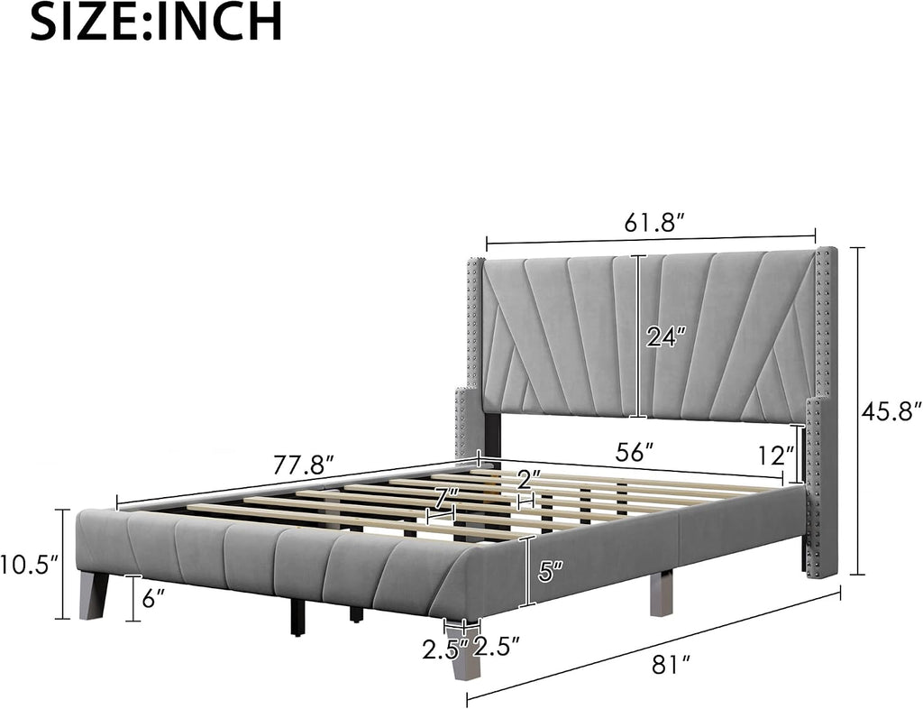 3 Pieces Velvet Bedroom Set with Full Upholstered Bed and Two Nightstand, Contemporary Furniture Set for Bedroom Living Room (Gray+3 Pieces+Full)
