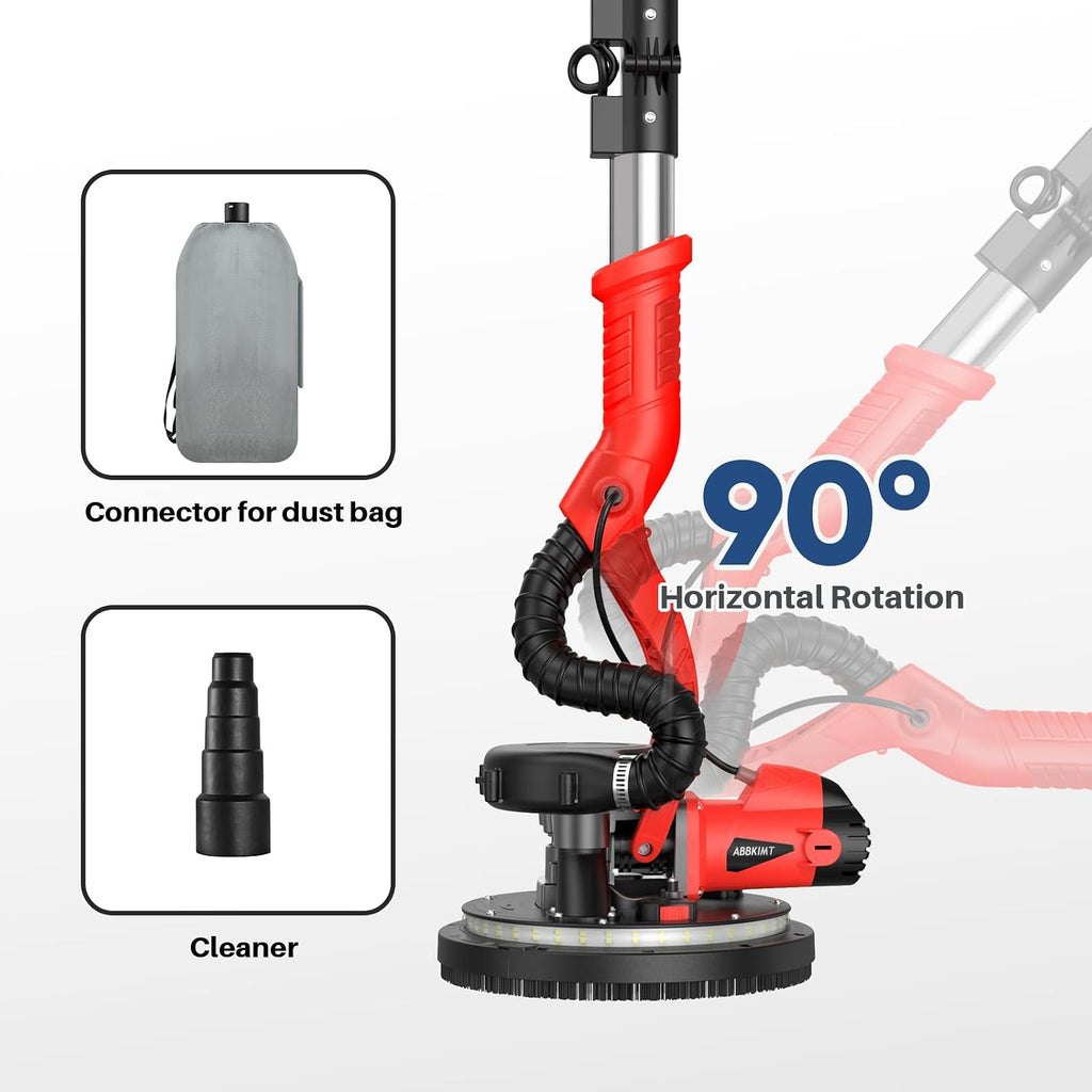 950W 8-Amp Drywall Sander with Vacuum Attachment, Lijadora para Drywall, 7 Variable Speed with Vacuum Dust Collector, Lightweight with 360° Light for Ceilng Floor Plastered Popcorn (Red)
