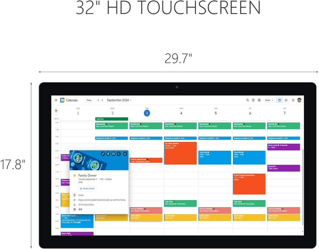 32 inch Digital Calendar & Chore Chart, Touchscreen Interactive Monitor for Family Schedules, Built in Speakers and Camera, Electronic Calendar Include Wall Mount & Desk Stand