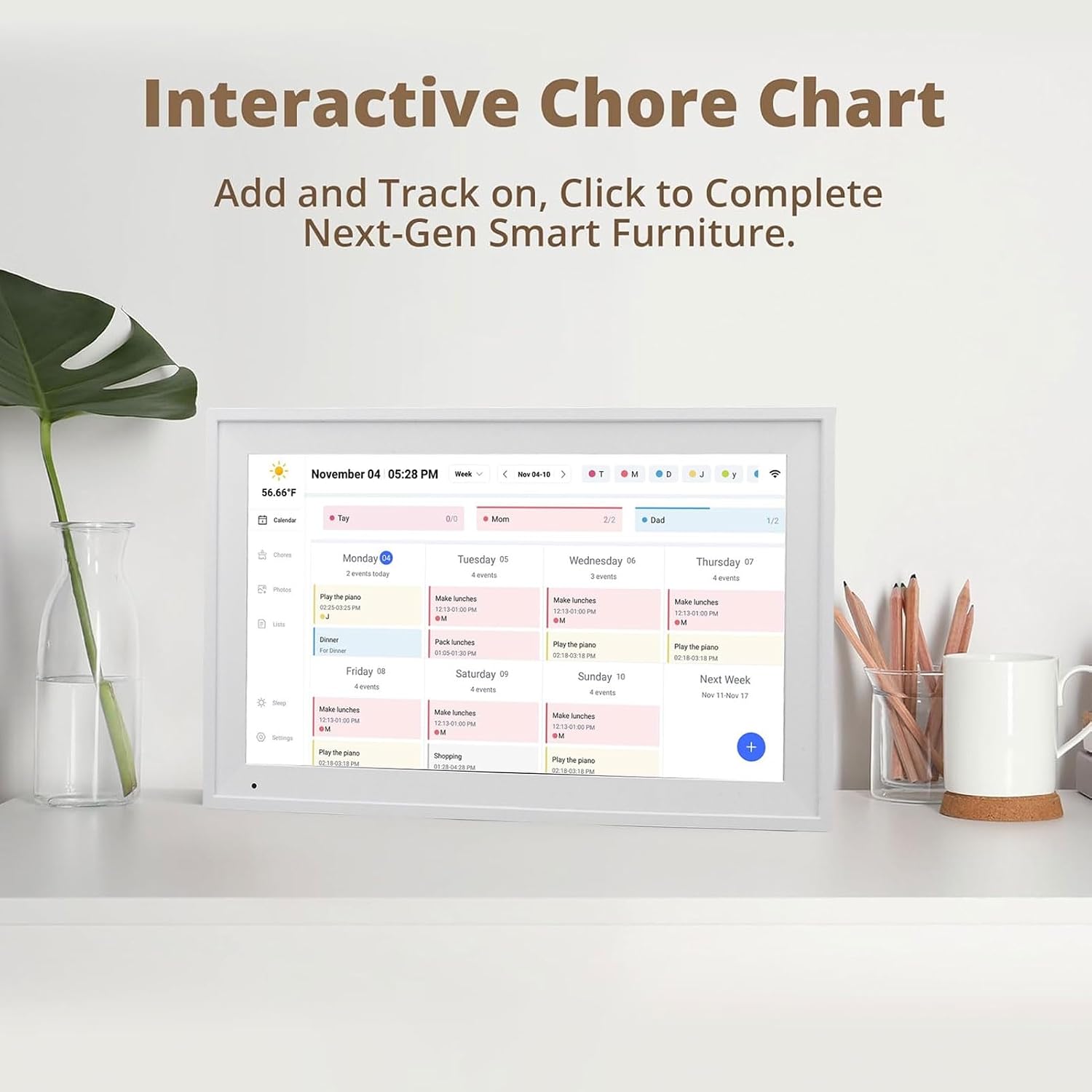 15.6 Inch Smart Digital Calendar, Wall Desktop Digital Calendar Planner with App, Touch Screen, Interactive Chore Chart and Meal Planning for Family Schedules (US Plug)