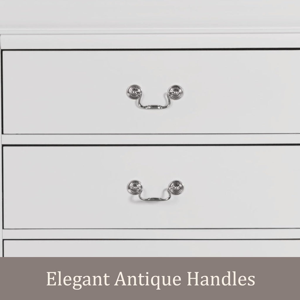 Furniture of America Arabella Traditional Wooden 6 Drawer Dresser with Mirror, Vintage Bedroom Set, Accent Vanity Dressing Table with Antique Nickle Handles for Dressing Room, Walk-in Closet, White