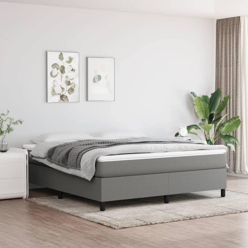Dark Gray Fabric King Size Bed Frame with Plywood and Engineered Wood Support, Breathable Polyester Material for Modern Bedroom, Durable Sturdy Frame and Easy Assembly Design