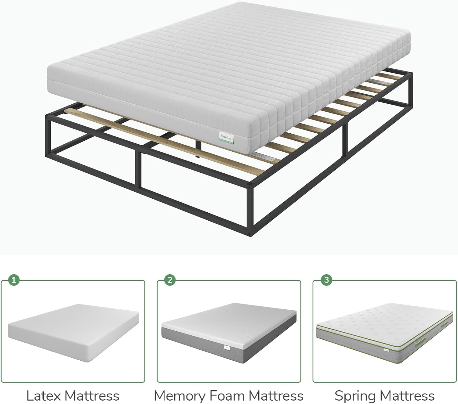 Novilla Metal Platform Bed Frame, Wood Slat Support, No Box Spring Needed, Easy Assembly, Black, Full