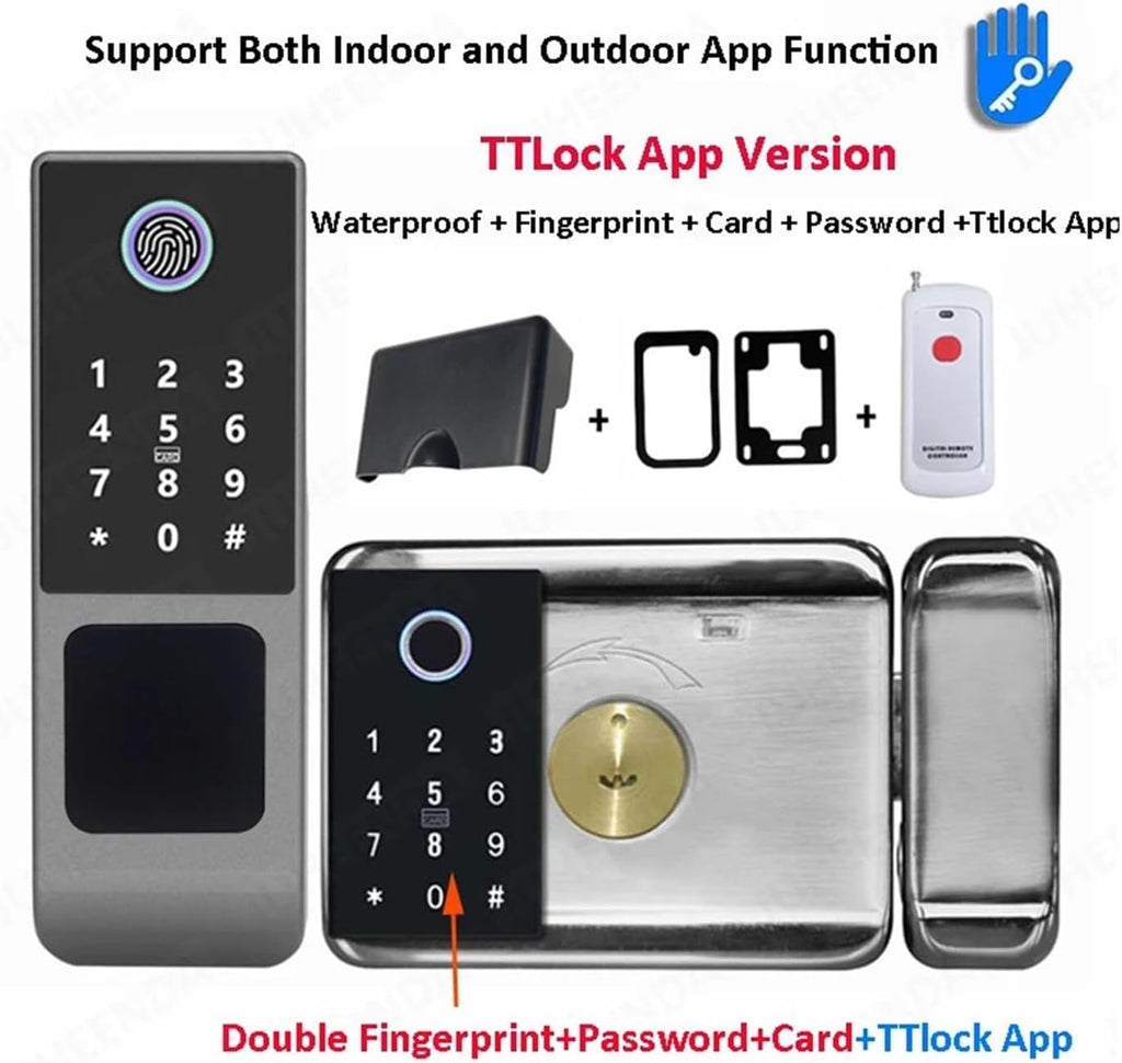 Outdoor Tuya WiFi Waterproof Smart Door Lock，Double Side Fingerprint Sensor Digital Code IC Card TTLock App，Electronic Gate Lock，Smart Lock (Color : Ttlock Code(Remote)), f17heceecc90
