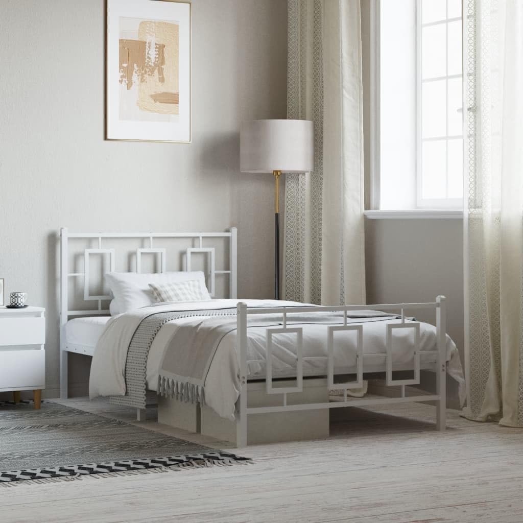 White Powder-Coated Steel Single Bed Frame with Ample Underbed Storage Space, Modern Sleek Design for Bedroom, Easy Assembly, Durable Metal Construction, Versatile Furniture