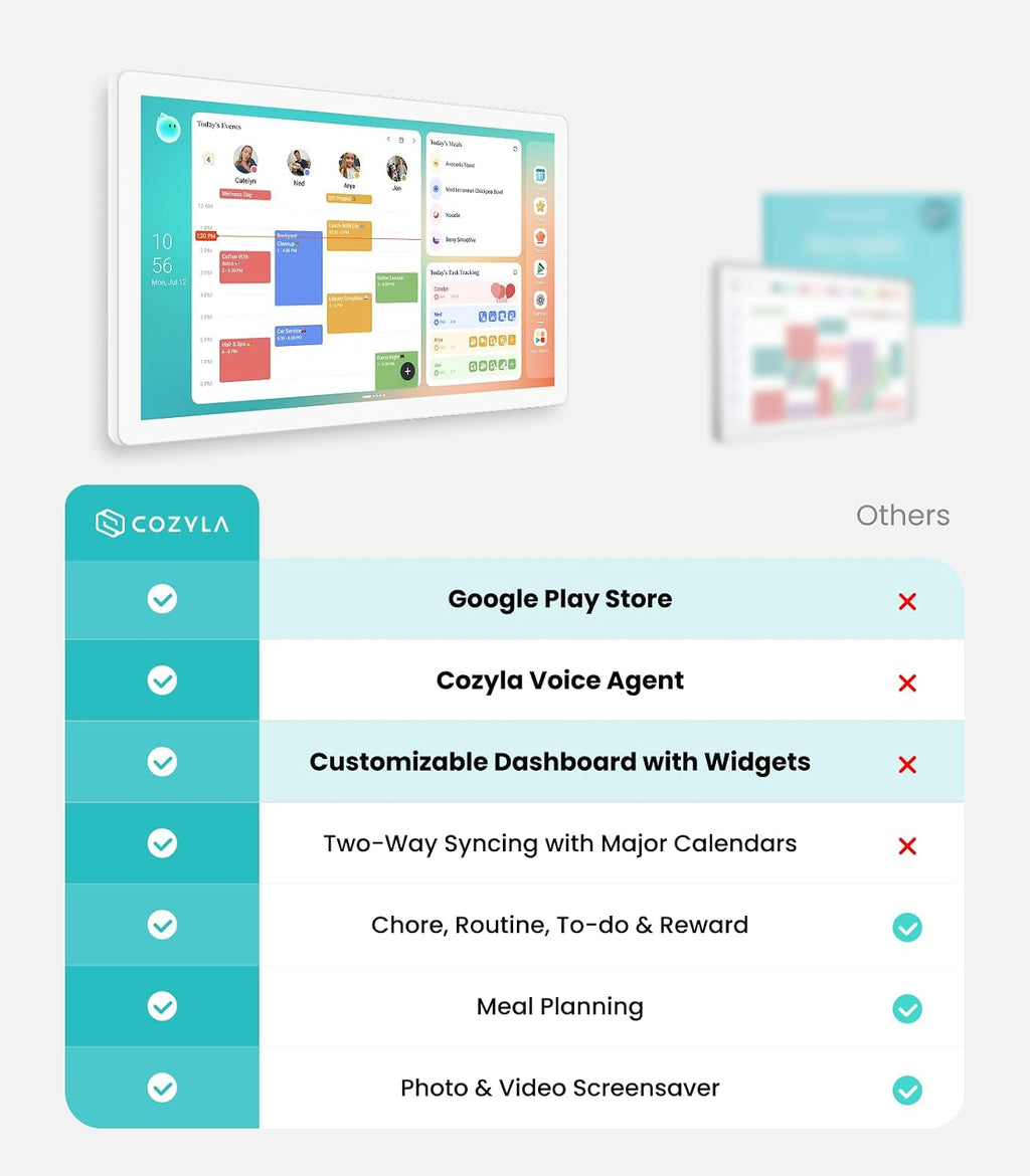 Cozyla Calendar Plus 2: 32' Smart Digital Calendar with Google Play Store | Customizable Dashboard, Electronic Touch Screen Wall Planner with Voice Agent, Chore Chart＆Reward, Meal Planner & Wall Mount